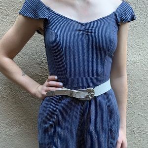 Blue and white striped romper